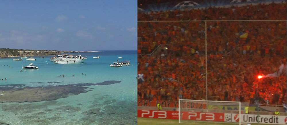 En tur til FCMs CL-kvalifikationskamp mod APOEL Nicosia inkluderer både sol og god stemning på tribunerne